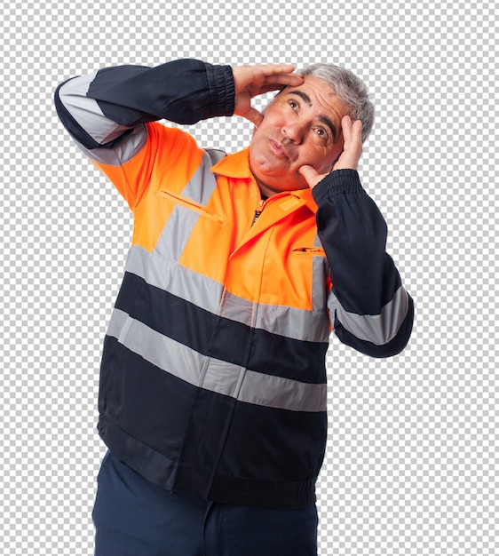 PSD portrait of a sad worker tired of his job