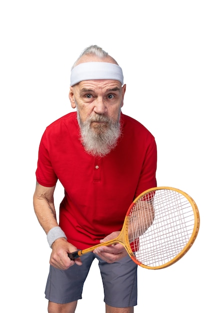 Portrait of senior man with racket