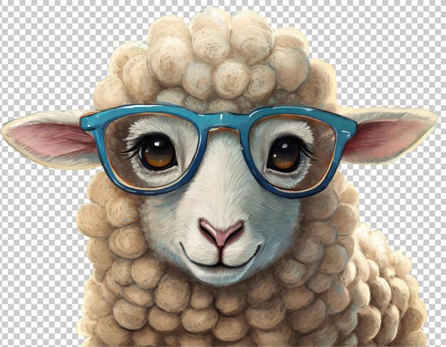 PSD portrait of a sheep wearing glasses isolated on transparent background