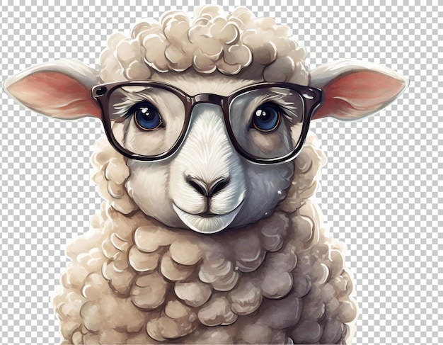 PSD portrait of a sheep wearing glasses isolated on transparent background