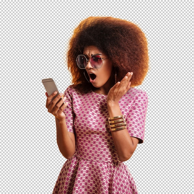 Portrait of a shocked surprised afro american woman