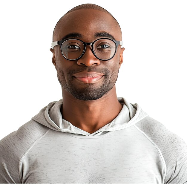 PSD portrait of smiling african american man in glasses and sportswear