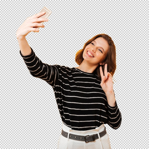 Portrait of a smiling girl taking a selfie