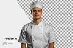 PSD ritratto di un giovane chef sorridente di sesso maschile con cappello da chef e giacca ritratto del capo chef