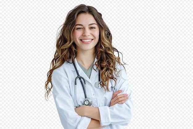 Portrait smilling female doctor on transparent