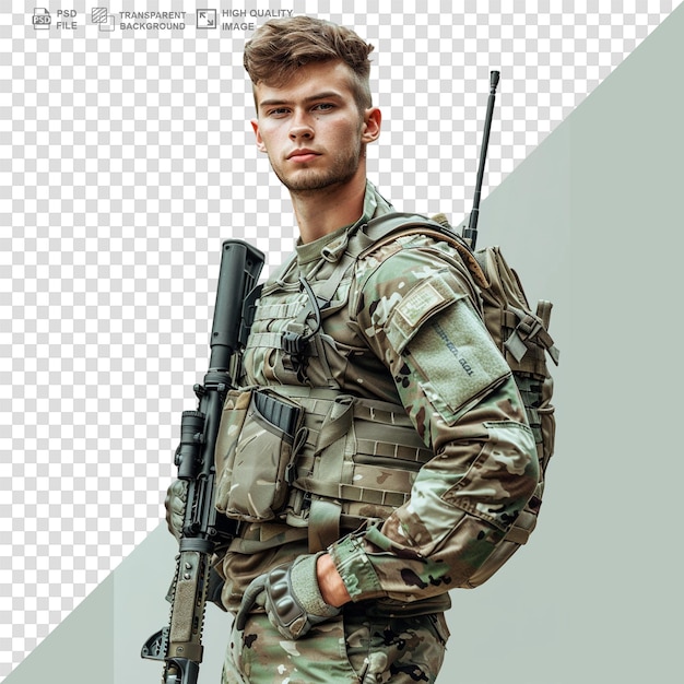 PSD portrait of a soldier isolated on transparent or white background png