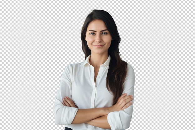 Portrait of successful and happy businesswoman isolated on a transparent background