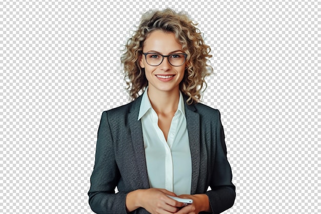 Portrait of successful and happy businesswoman isolated on a transparent background