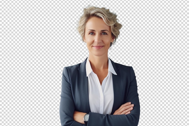 PSD portrait of successful and happy businesswoman isolated on a transparent background