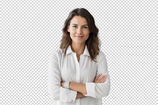 PSD portrait of successful and happy businesswoman isolated on a transparent background