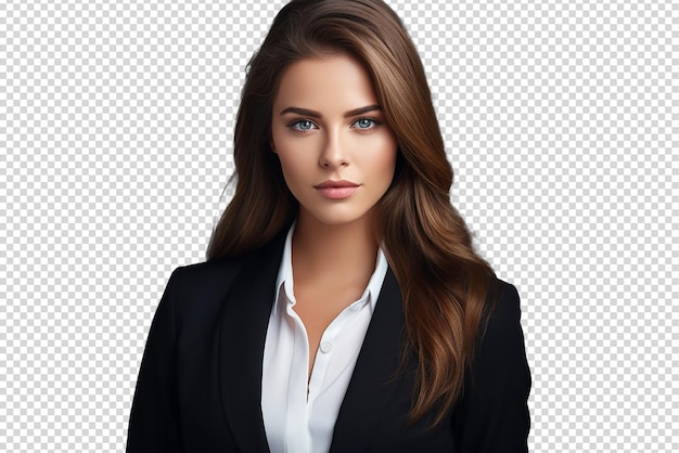 PSD portrait of successful and happy businesswoman isolated on a transparent background