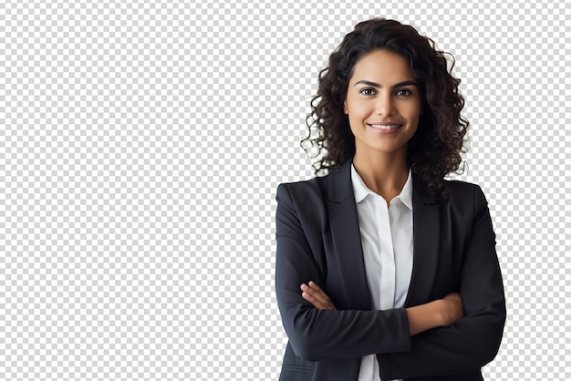 PSD portrait of successful and happy businesswoman isolated on a transparent background