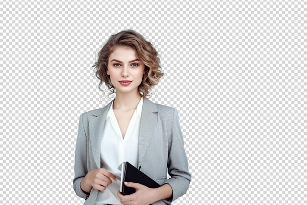 PSD portrait of successful and happy businesswoman isolated on a transparent background