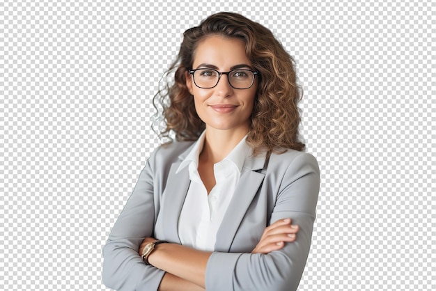 Portrait of successful and happy businesswoman isolated on a transparent background