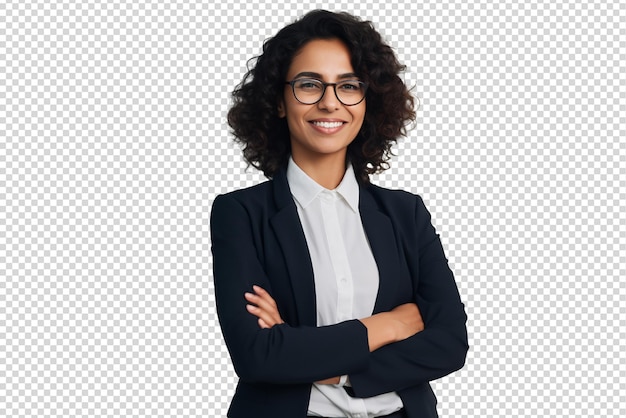 PSD portrait of successful and happy businesswoman isolated on a transparent background