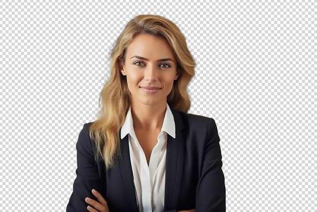 PSD portrait of successful and happy businesswoman isolated on transparent background