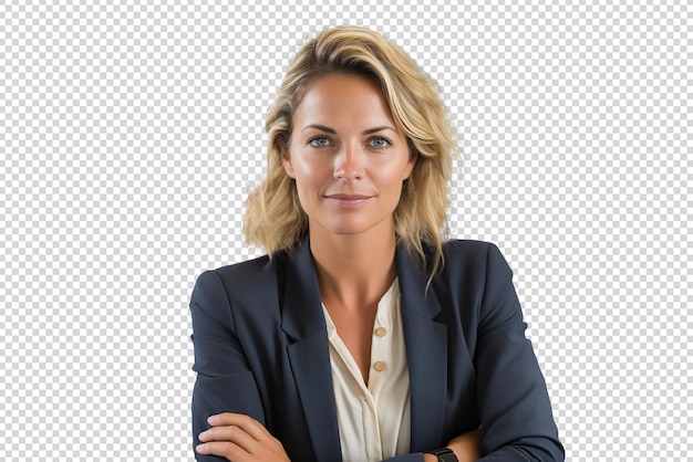 PSD portrait of successful and happy businesswoman isolated on transparent background