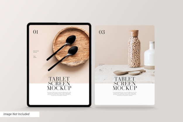 Tablet verticale e mockup dello schermo dell'app