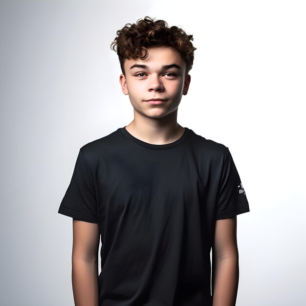 黒いTシャツを着た十代の男の子の肖像画