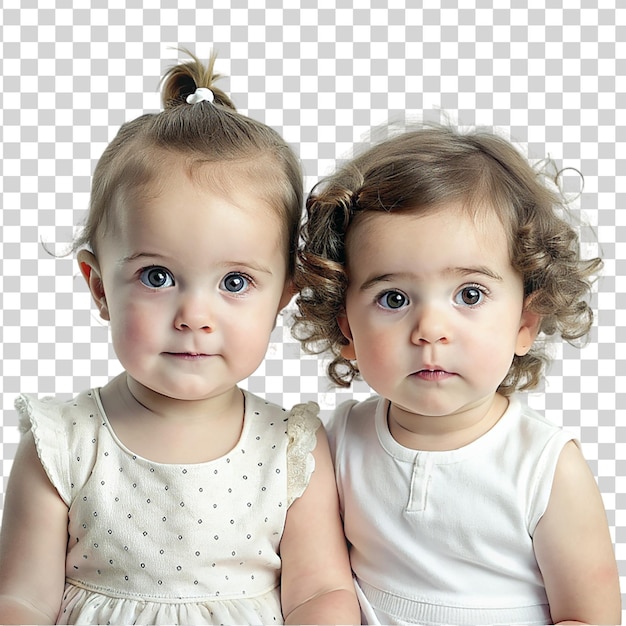 PSD portrait two baby girls isolated on transparent background