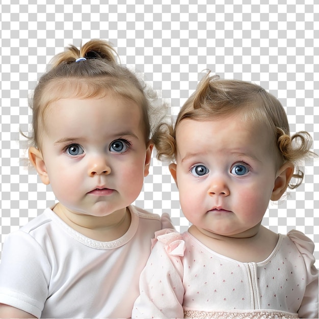 PSD portrait two baby girls isolated on transparent background