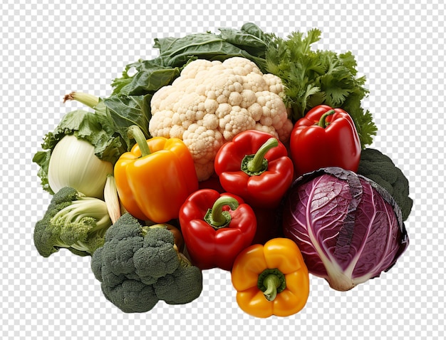 PSD portrait of various kinds of vegetables on transparent background