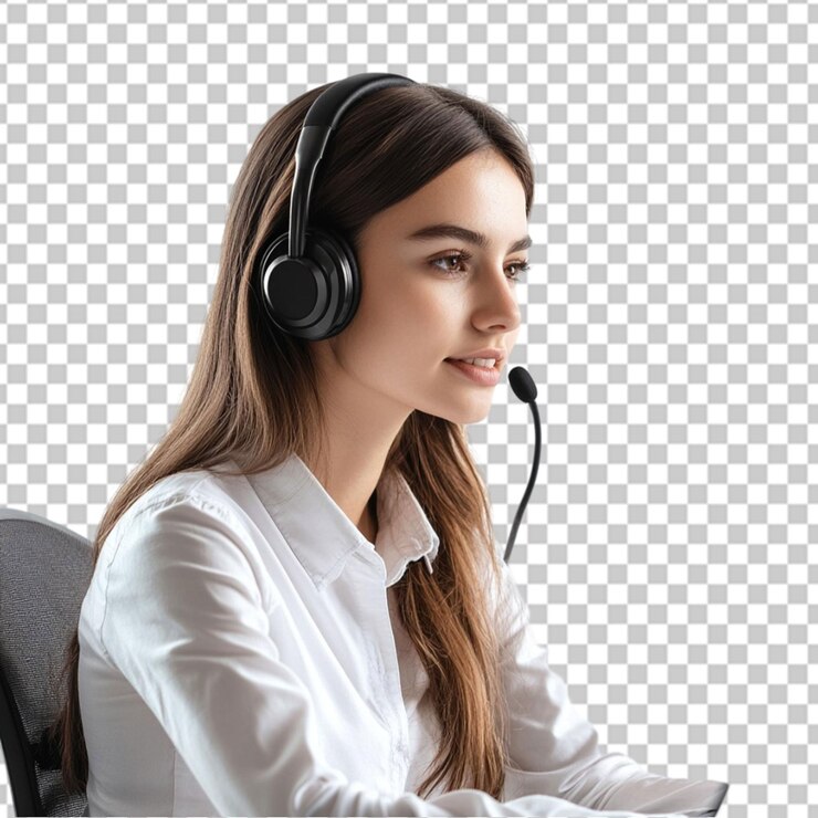 PSD portrait of woman customer service worker