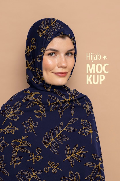 Portrait of woman wearing islamic leaves hijab