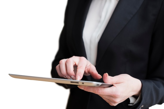 Portrait of woman with tablet device