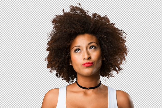 PSD portrait of a young black woman thinking