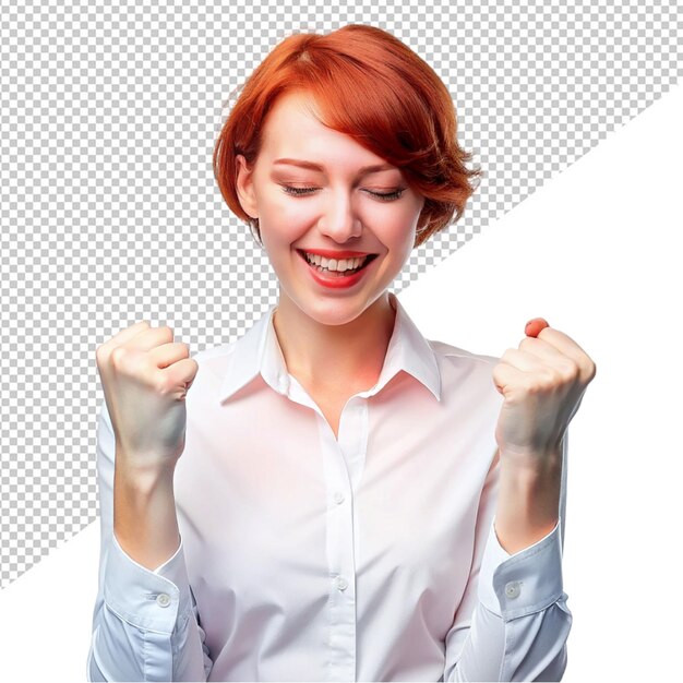 PSD portrait of a young clench exciting women on transparent background