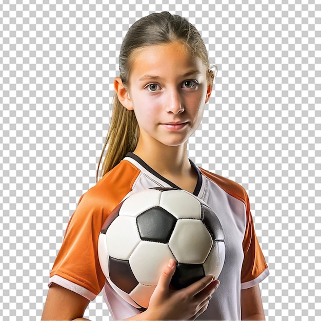 PSD portrait of young female soccer player with soccer