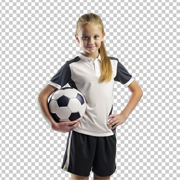 PSD portrait of young female soccer player with soccer