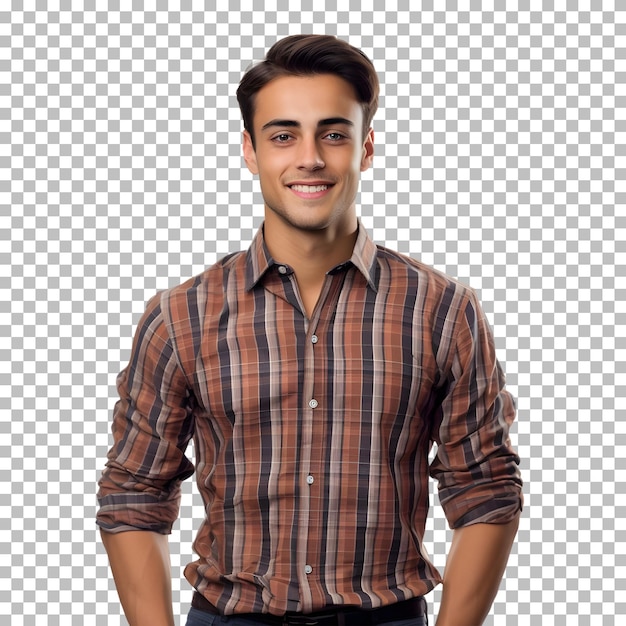 PSD portrait of a young handsome man in a plaid shirt isolated on transparent background