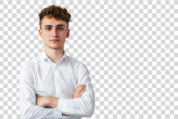 PSD portrait of young man arm crossed on isolated background