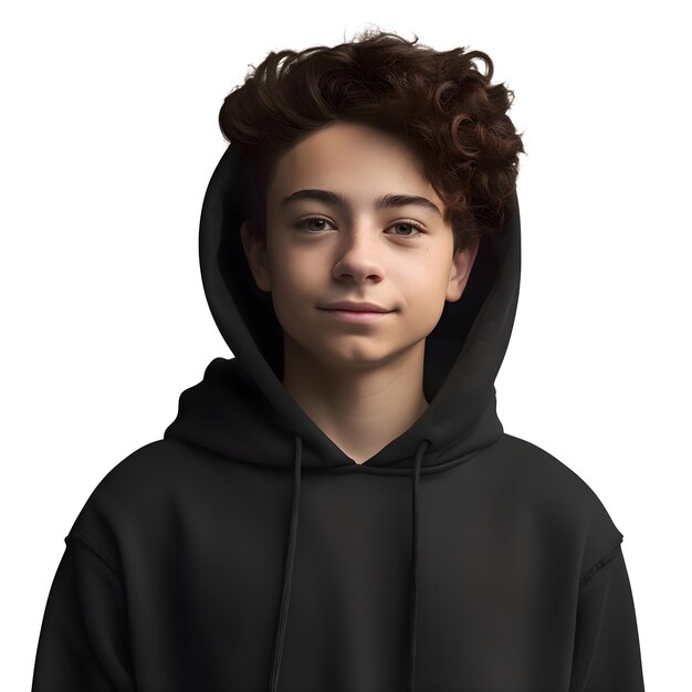 PSD portrait of a young man in a black hoodie isolated on white background