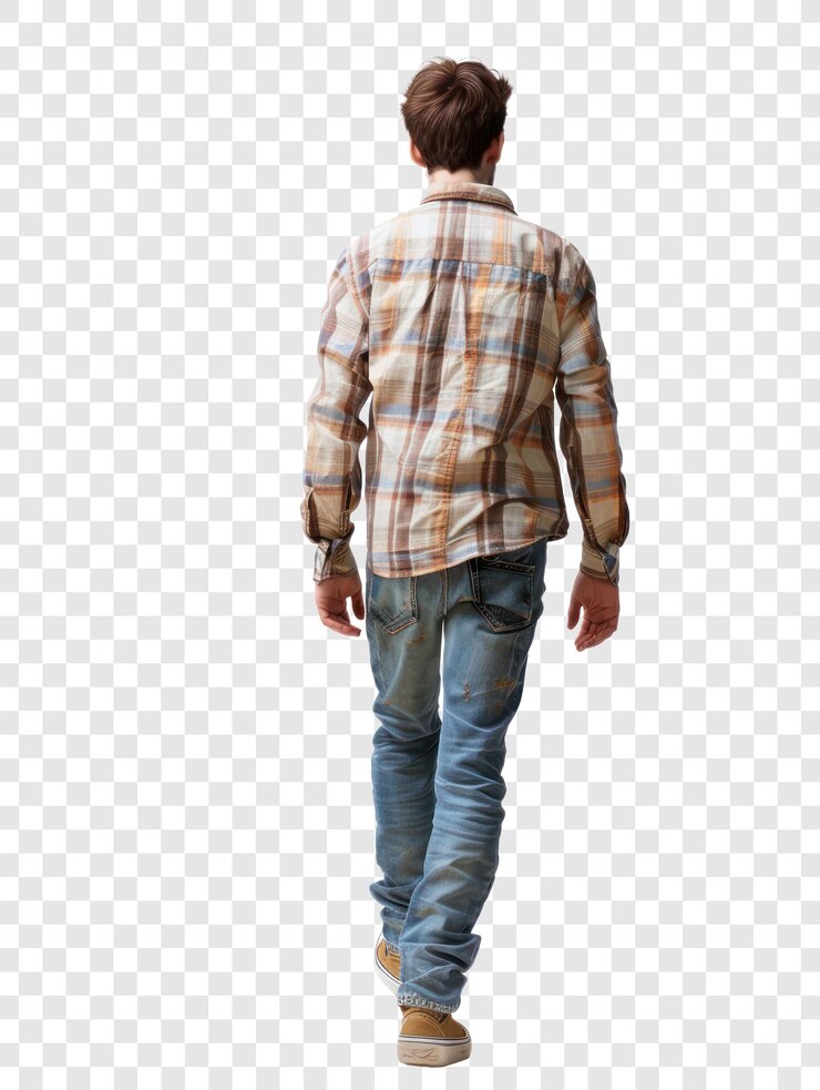 PSD portrait of a young man walking back view on transparency background psd
