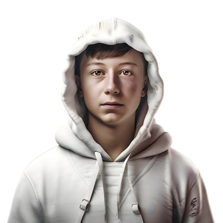 PSD portrait of a young man in a white jacket isolated on white background