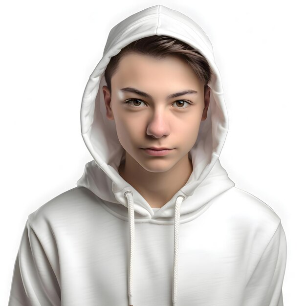 PSD portrait of a young man in a white sweatshirt 3d rendering