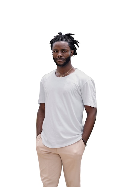 Portrait of young man with afro dreadlocks hairstyle