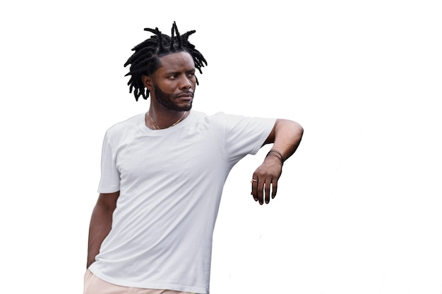 Portrait of young man with afro dreadlocks hairstyle