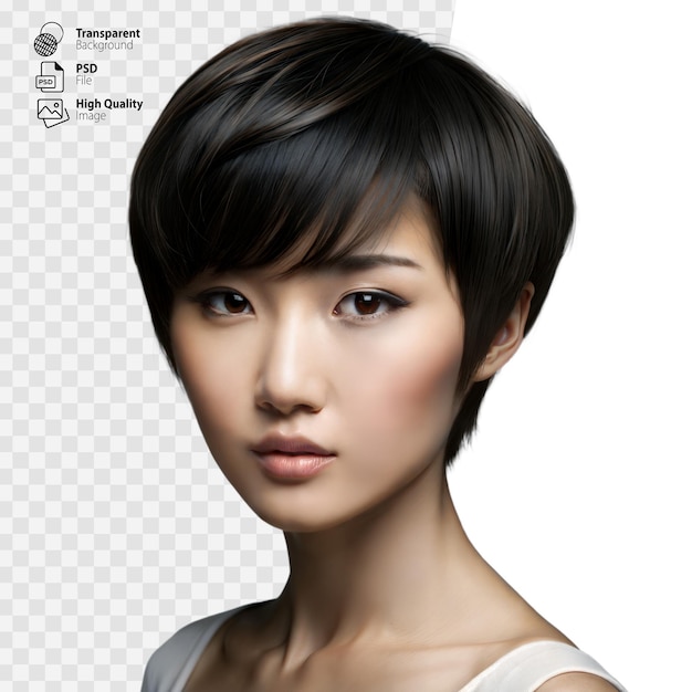 PSD portrait of a young woman with short hair against a transparent background