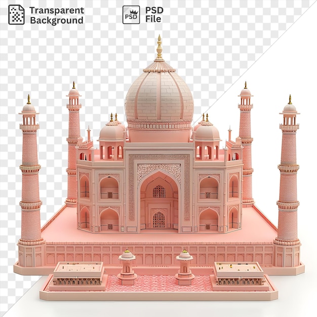 PSD portret 3d modelu taj mahal o świcie z białym budynkiem i kopułą