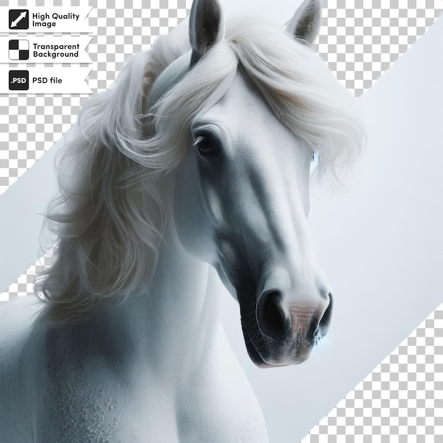 PSD portret białego konia na przezroczystym tle z edytowalną warstwą maski