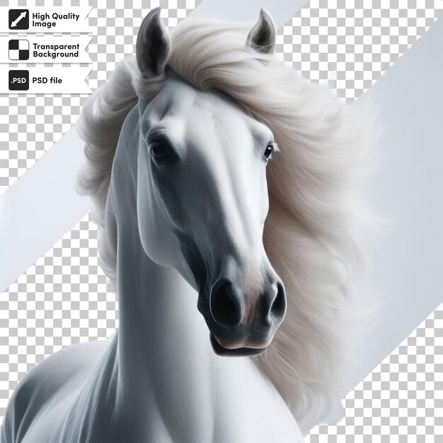 PSD portret białego konia na przezroczystym tle z edytowalną warstwą maski