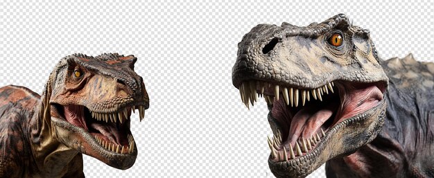 PSD portret dinozaura t-rex z ryczącym wyrazem wyizolowanym na przezroczystym tle