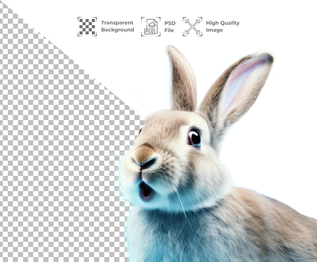Portret fotograficzny królika lub króliku izolowanego na przezroczystym tle