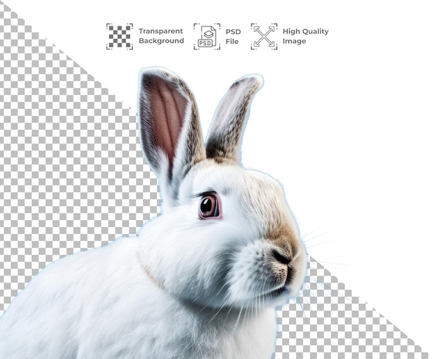 Portret fotograficzny królika lub króliku izolowanego na przezroczystym tle