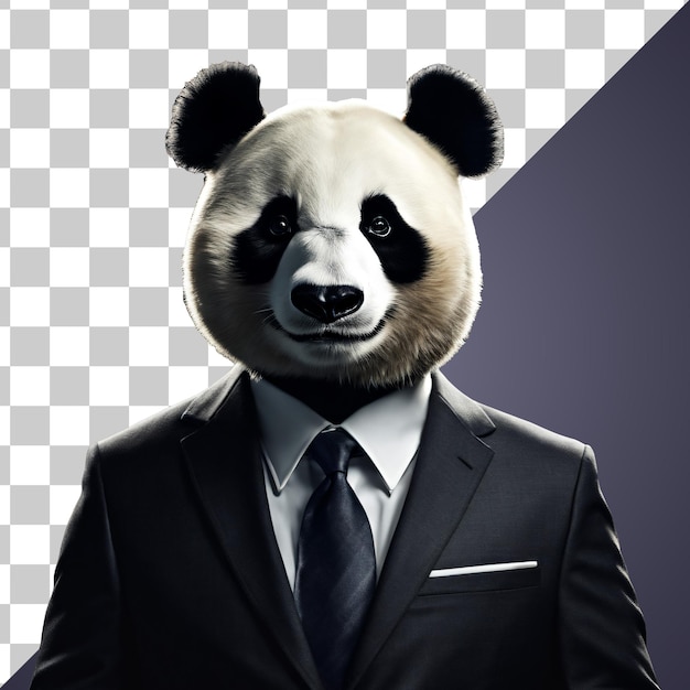 Portret humanoidalnego antropomorficznego pandy w garniturze biznesmena izolowany przezroczysty