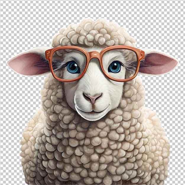 PSD portret owcy noszącej okulary izolowany na przezroczystym tle